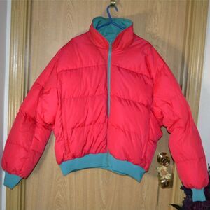 Vintage Columbia Zip Puffer Reversible Bold Neon Down Winter Snow Jacket